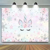 Lofaris Floral Unicorn with Snowflakes Baby Shower Backdrop